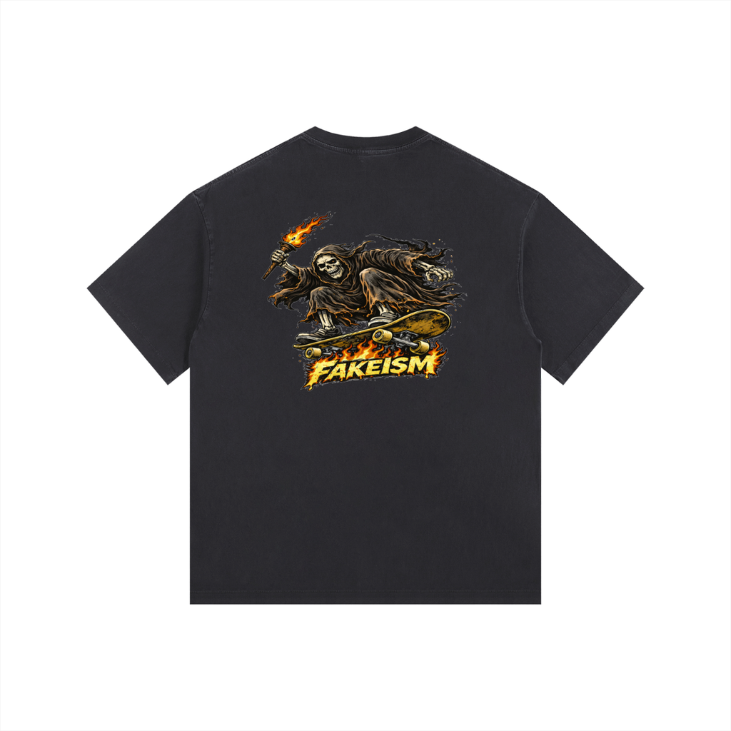 Fakeism Reaper Ride Vintage Washed Oversized T-Shirt