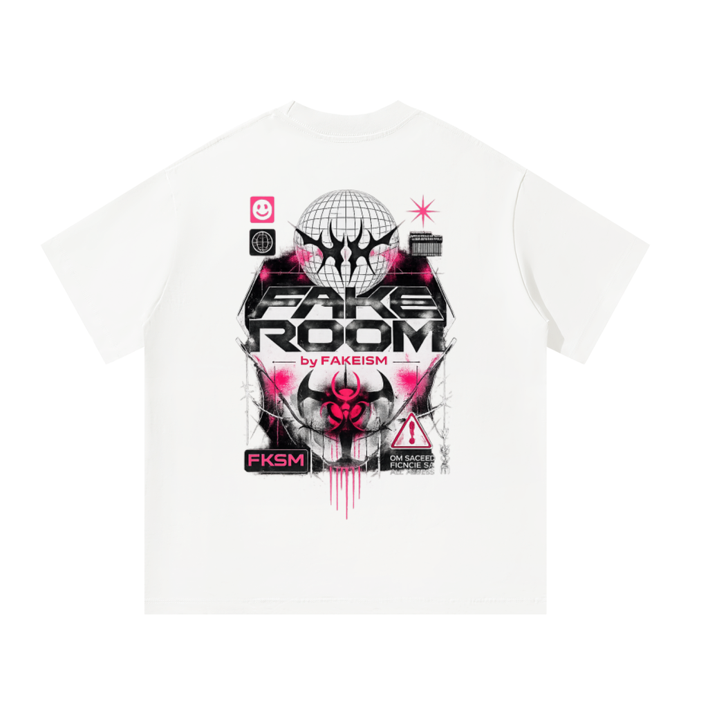 FAKE ROOM Hazard Signal Heavyweight Oversized Tee – White
