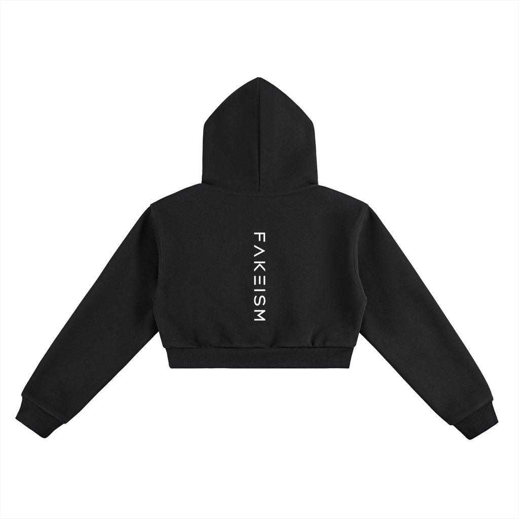 FAKEISM Past To Future Cropped Hoodie — Black