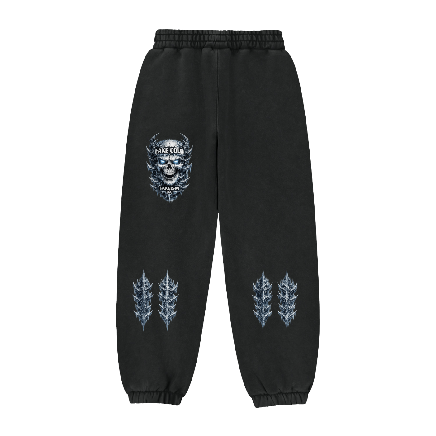 FAKED COLD Skull Fleece Jogger Sweatpants – Washed Black