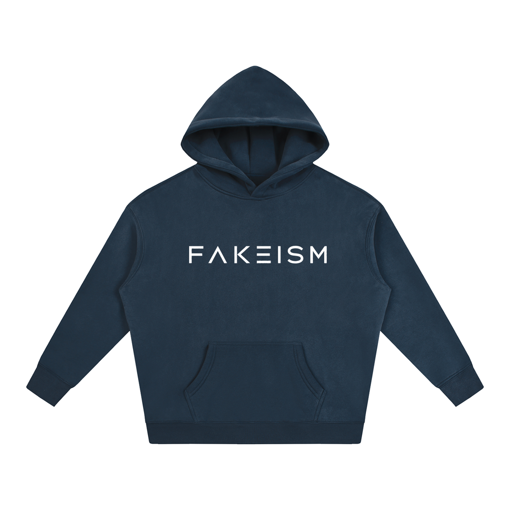 FAKEISM® Past To Future Oversized Fleeced Hoodie — Navy Blue