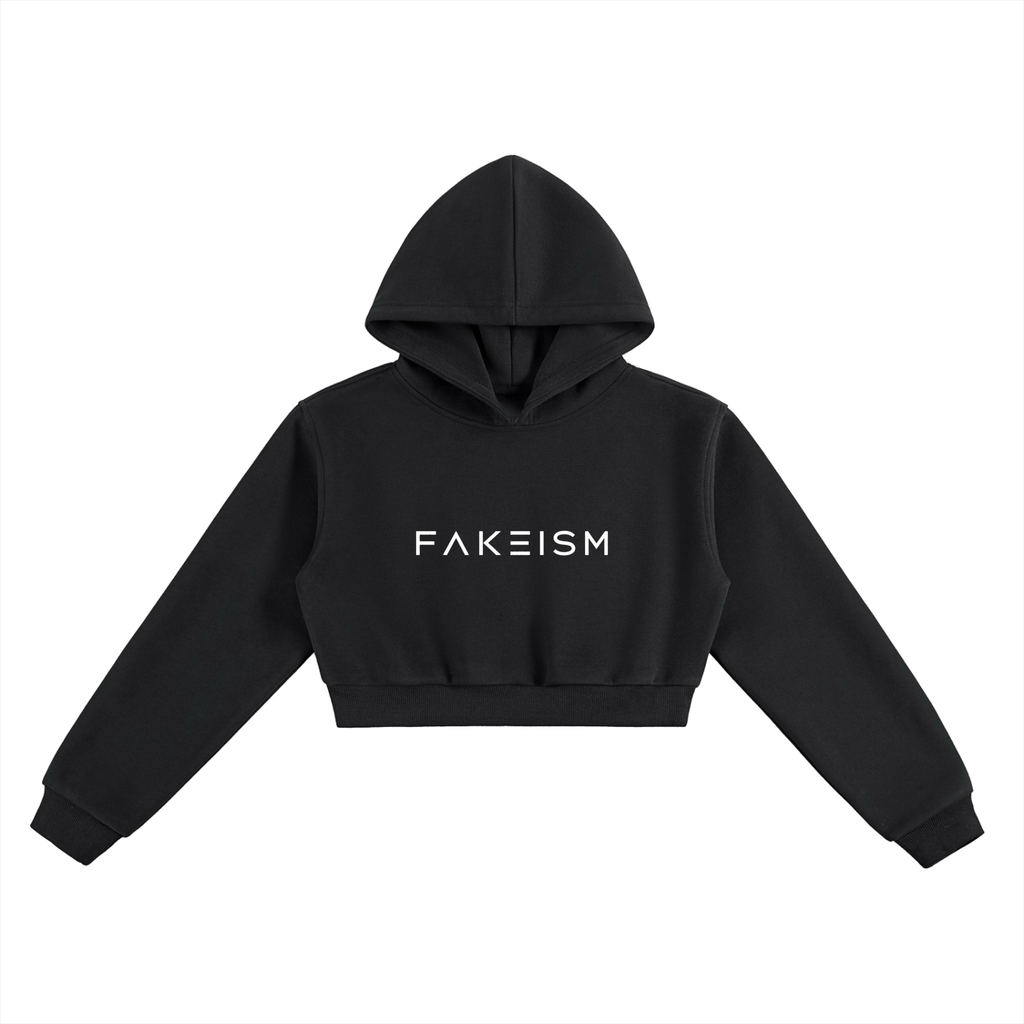 FAKEISM Past To Future Cropped Hoodie — Black