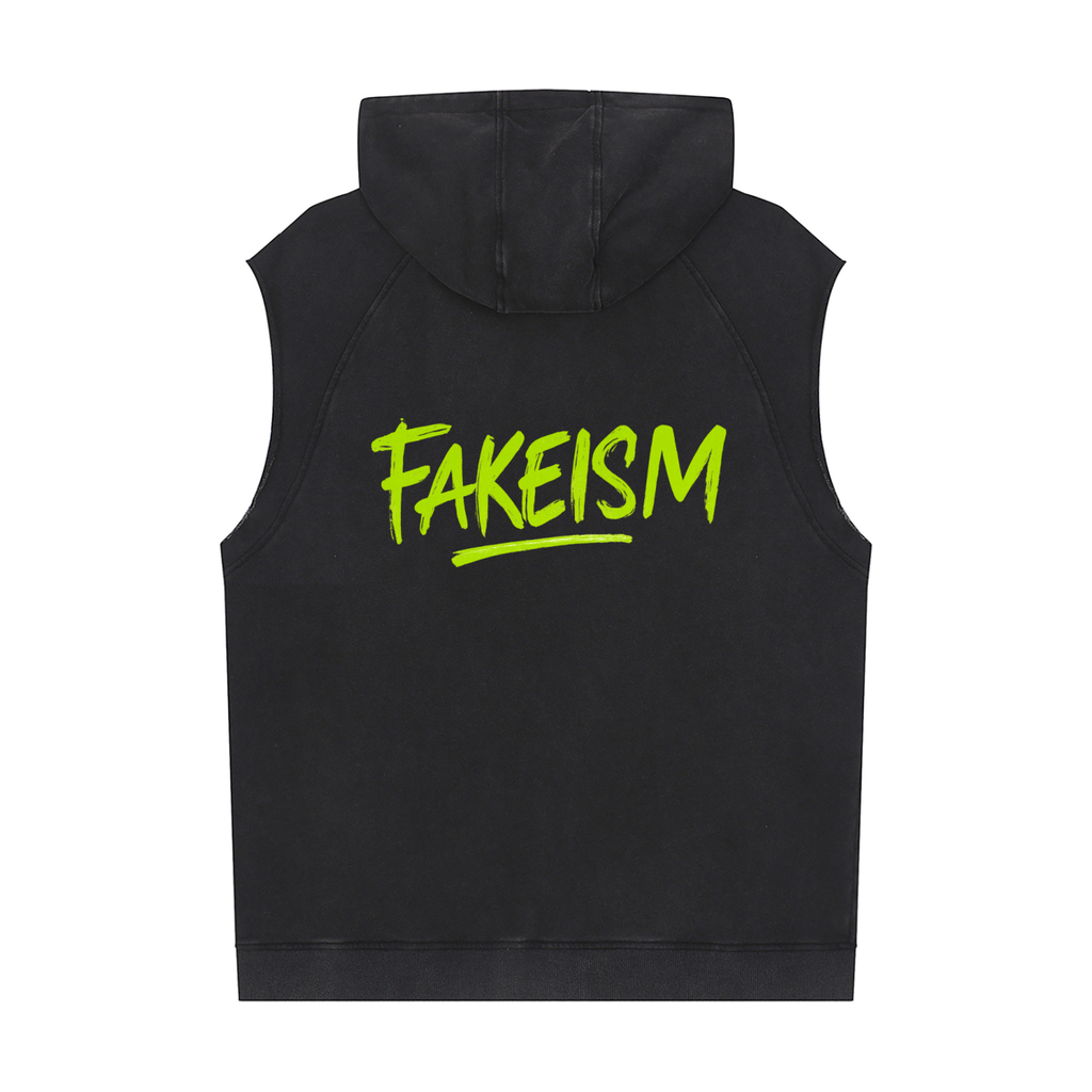 Graffiti Green Snow Washed Sleeveless Hoodie