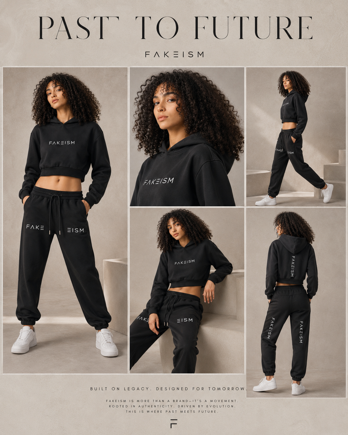 FAKEISM Past To Future Cropped Hoodie — Black