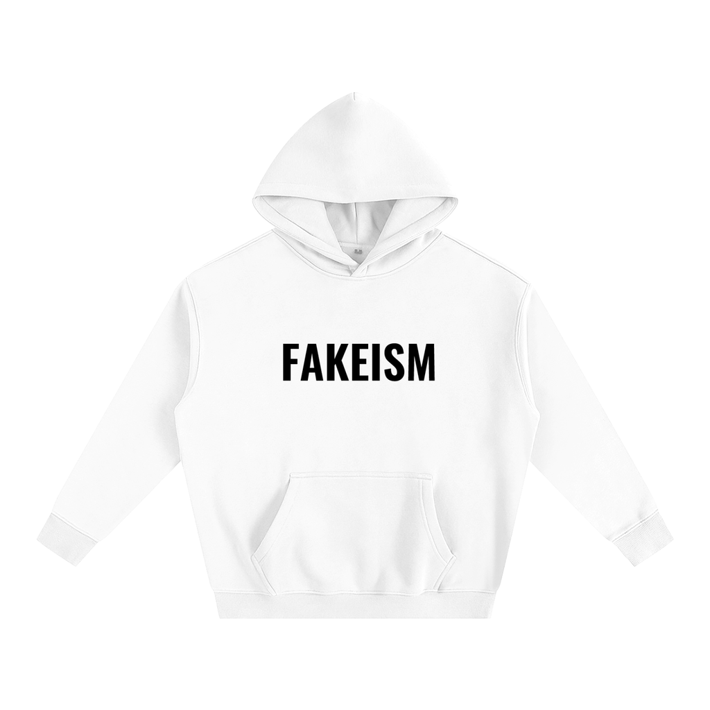 Oversize Fleeced Hoodie - White with black label