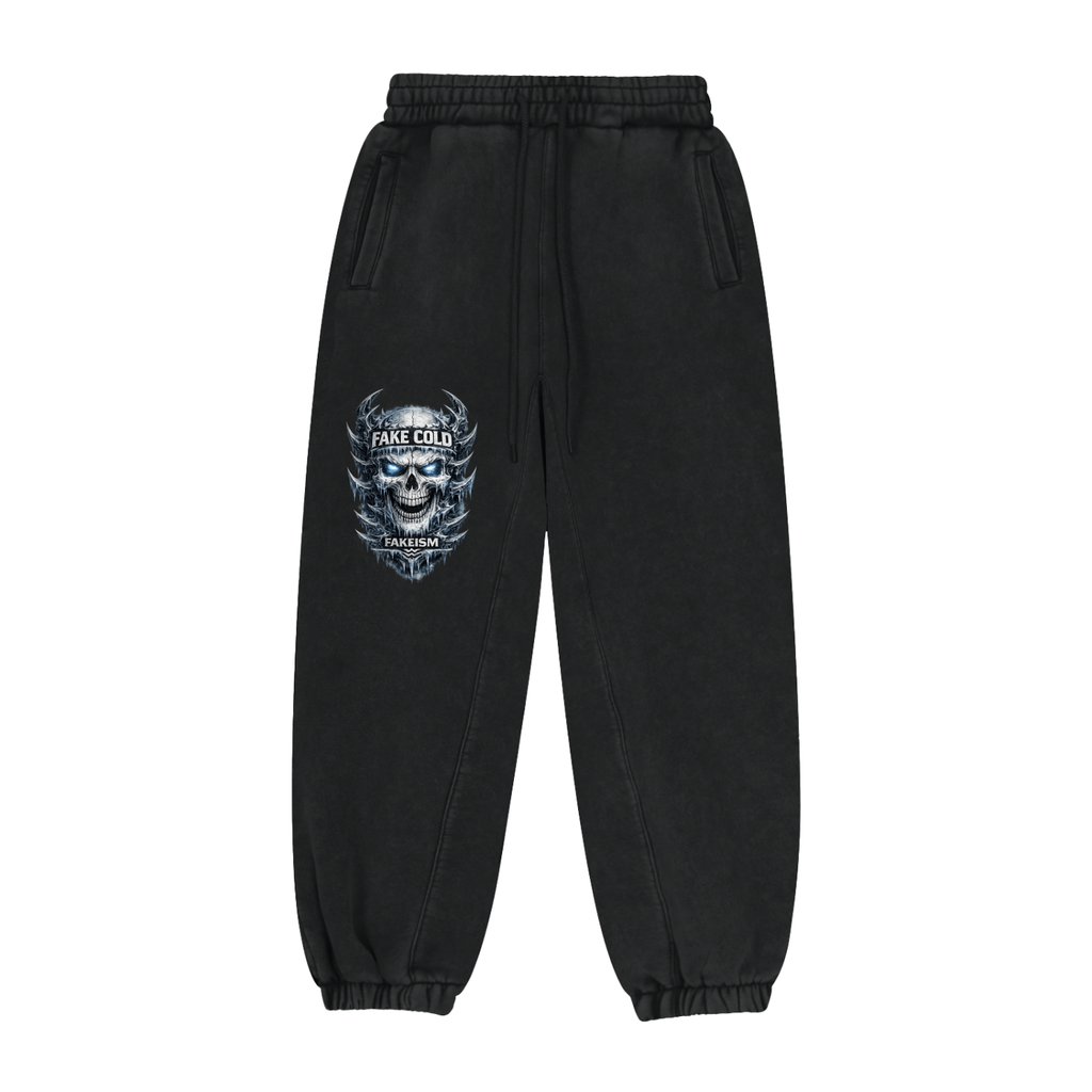 FAKED COLD Skull Fleece Jogger Sweatpants – Washed Black