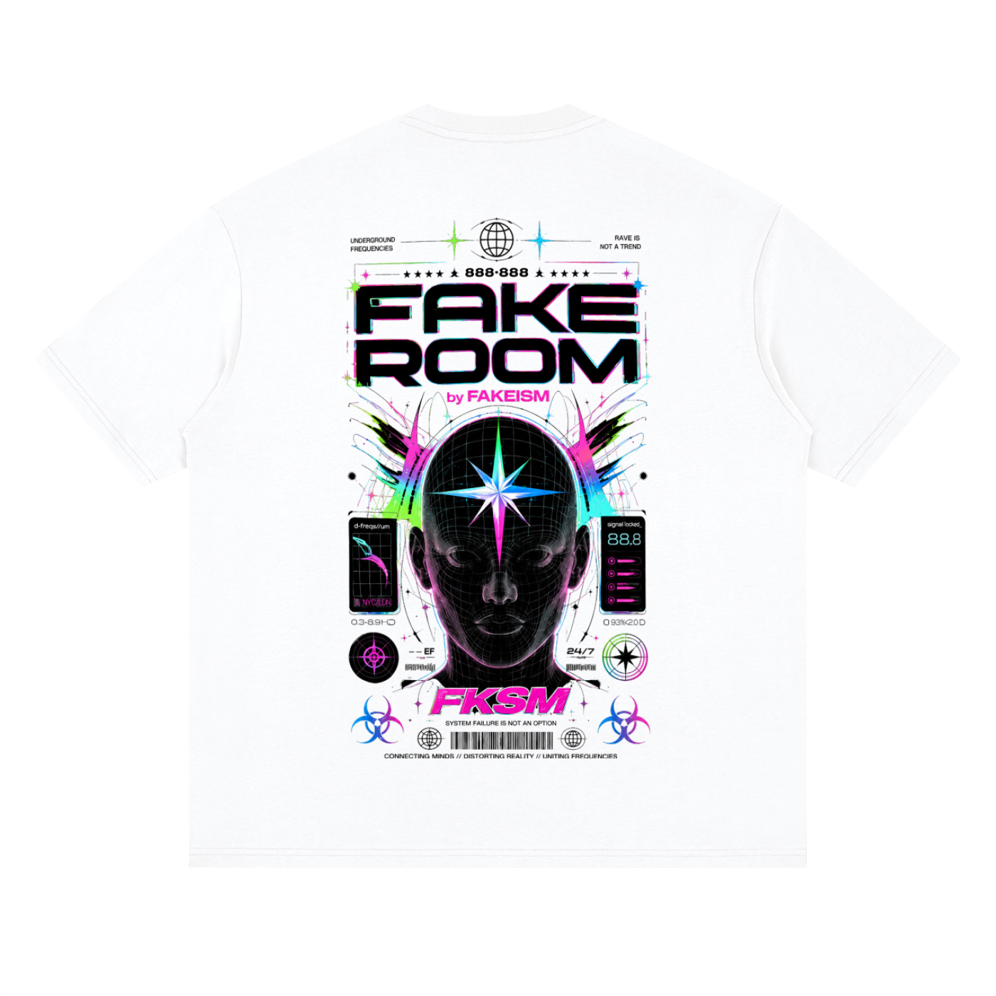 FAKE ROOM Neural Frequency Oversized Tee – White