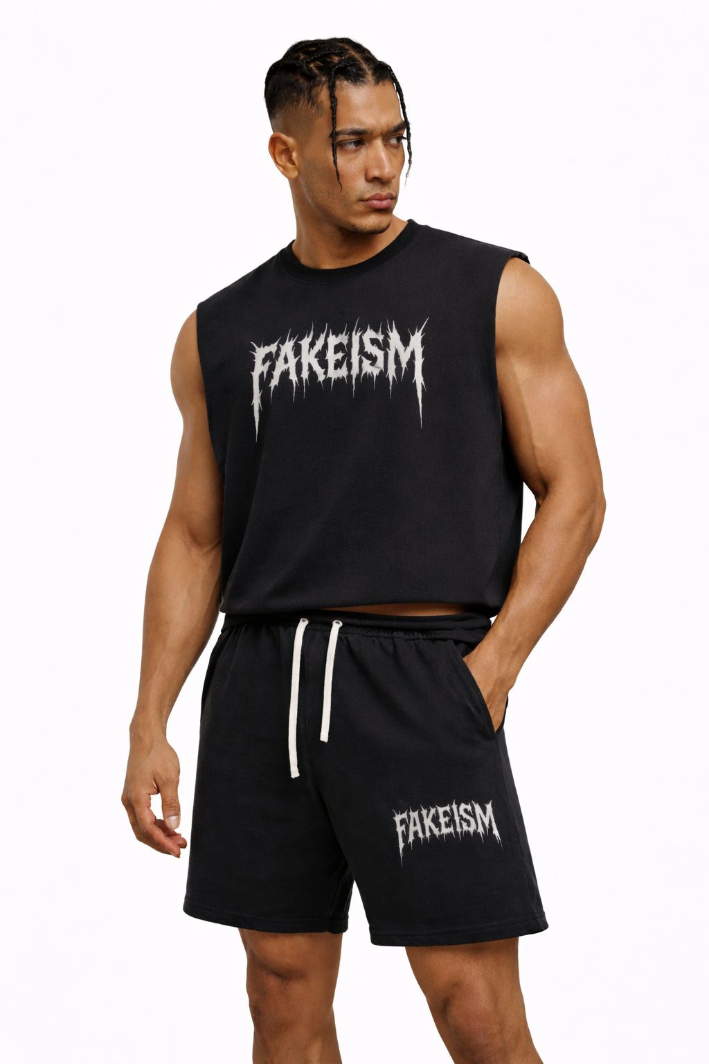 FAKEISM Grunge Sweat Shorts — Sun-Faded Raw Edge Fit