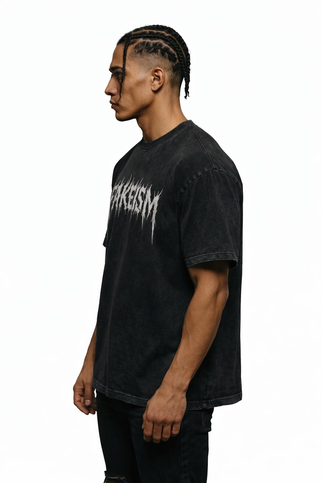 FAKEISM Metal Logo Oversized Tee – Snow Washed Heavyweight
