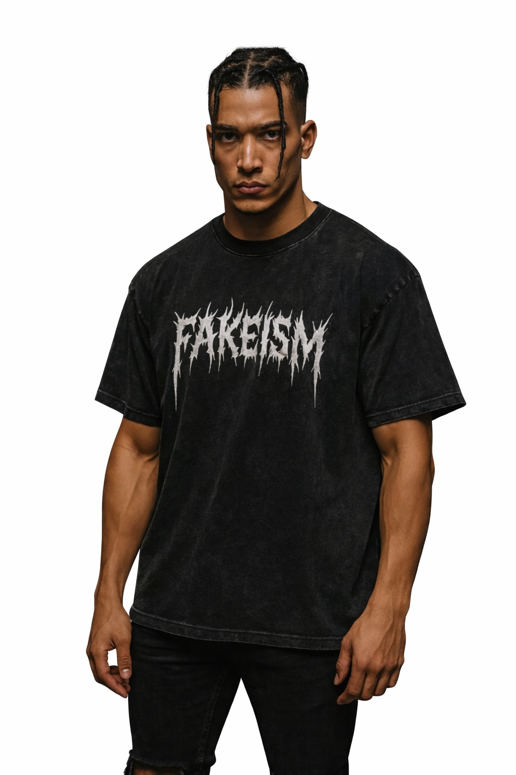 FAKEISM Metal Logo Oversized Tee – Snow Washed Heavyweight